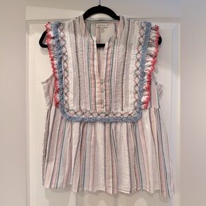 Ella Moss Striped Ruffle Boho Sleeveless Top